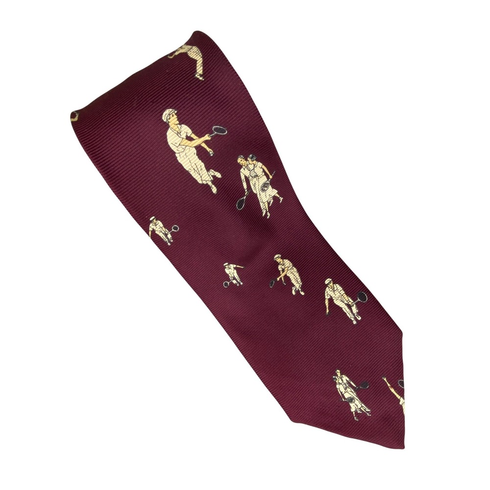 Ferrell Reed Mens Silk Tie‎ Burgundy Vintage Tennis Player Novelty Silk 59x3.5